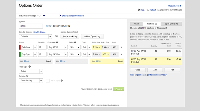 options order ticket
