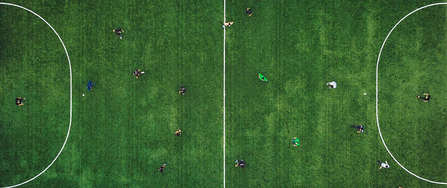 Aerial view of a soccer field