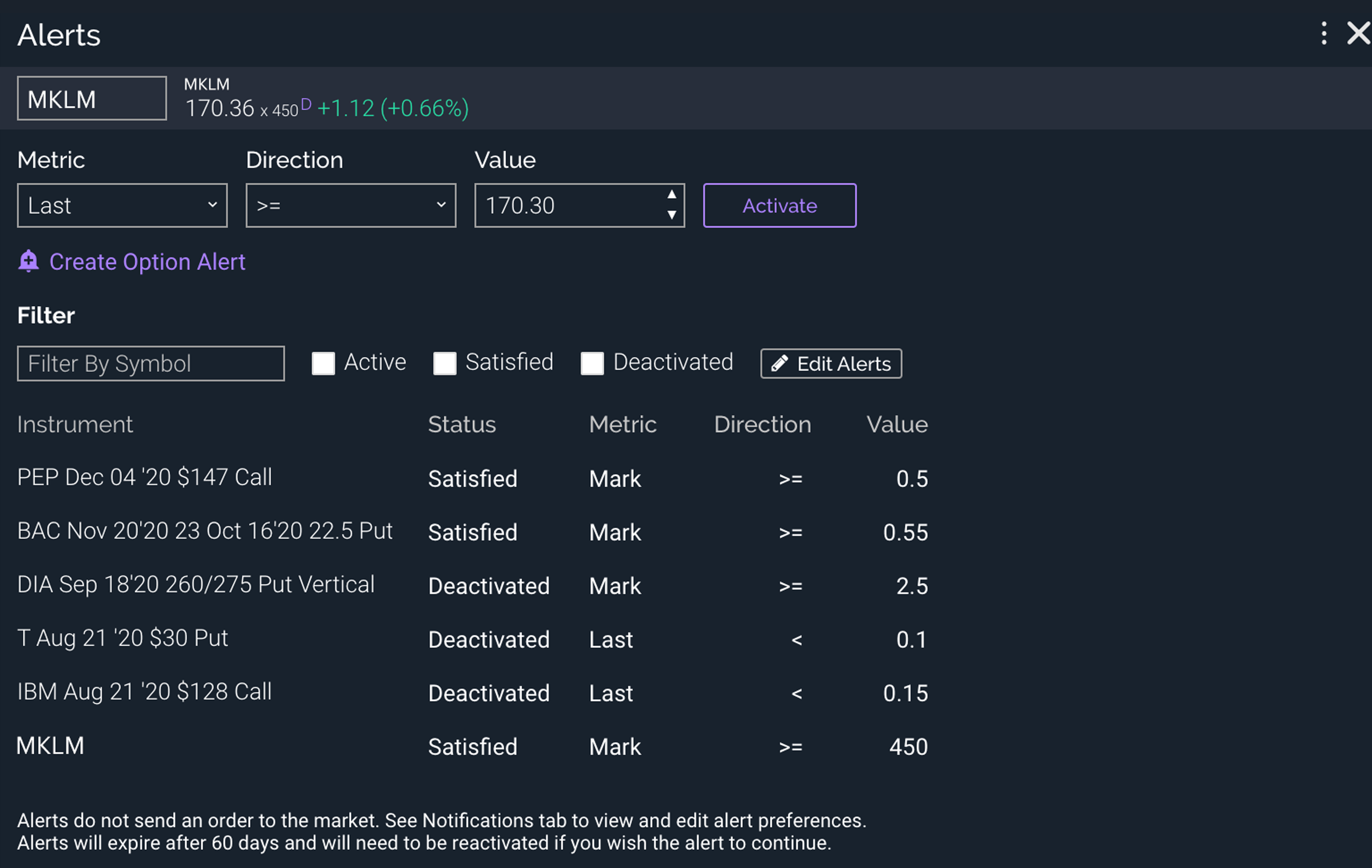 Set alerts in power etrade