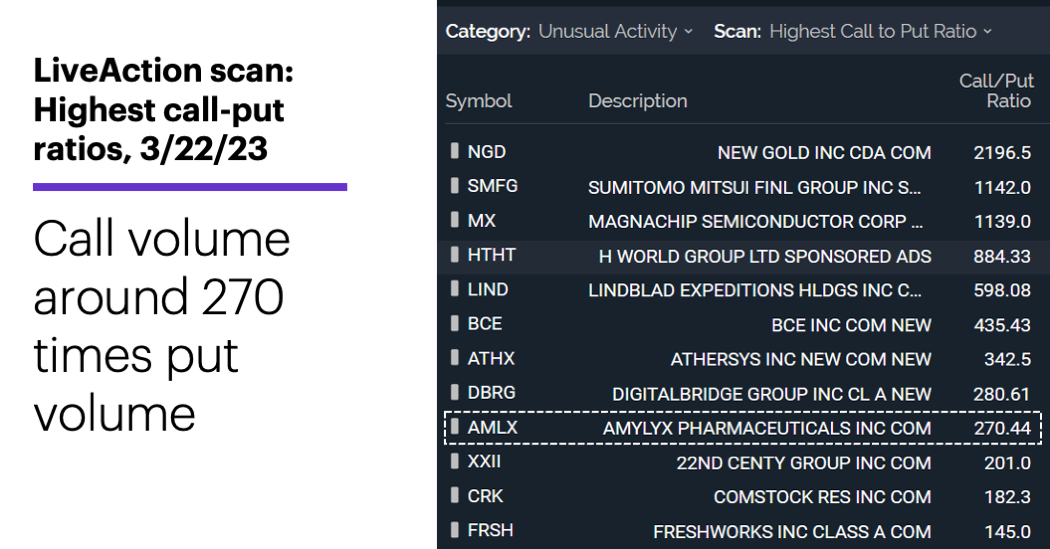 Chart 2: LiveAction scan: Highest call-put ratios.