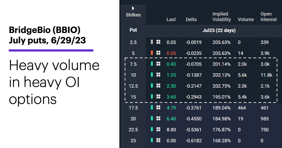 Chart 1: BBIO July puts, 6/29/23.