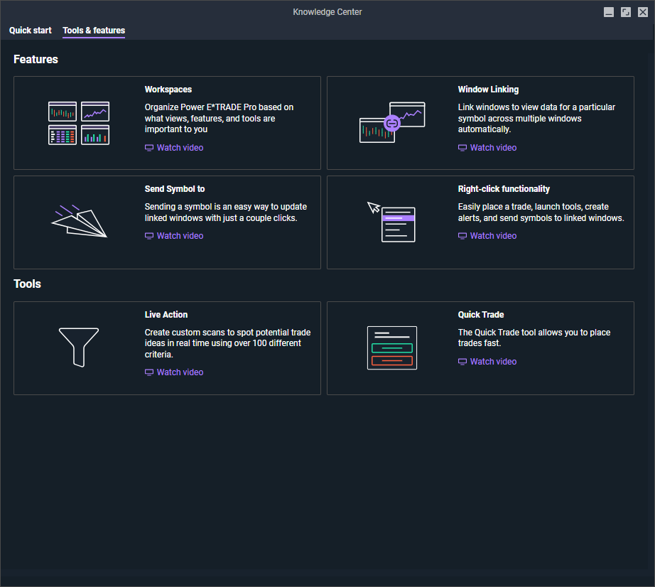 Knowledge center view on Power ETRADE Pro