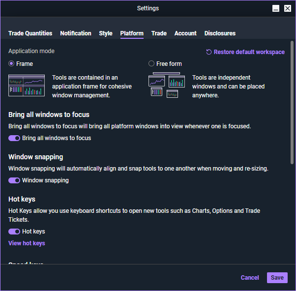 Platform mode selection on Power ETRADE Pro