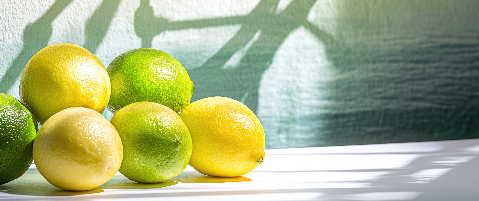 Lemons and limes on a table.