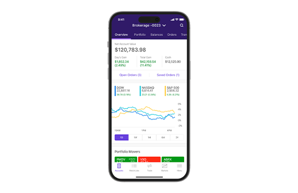 E*TRADE mobile app displayed on a phone