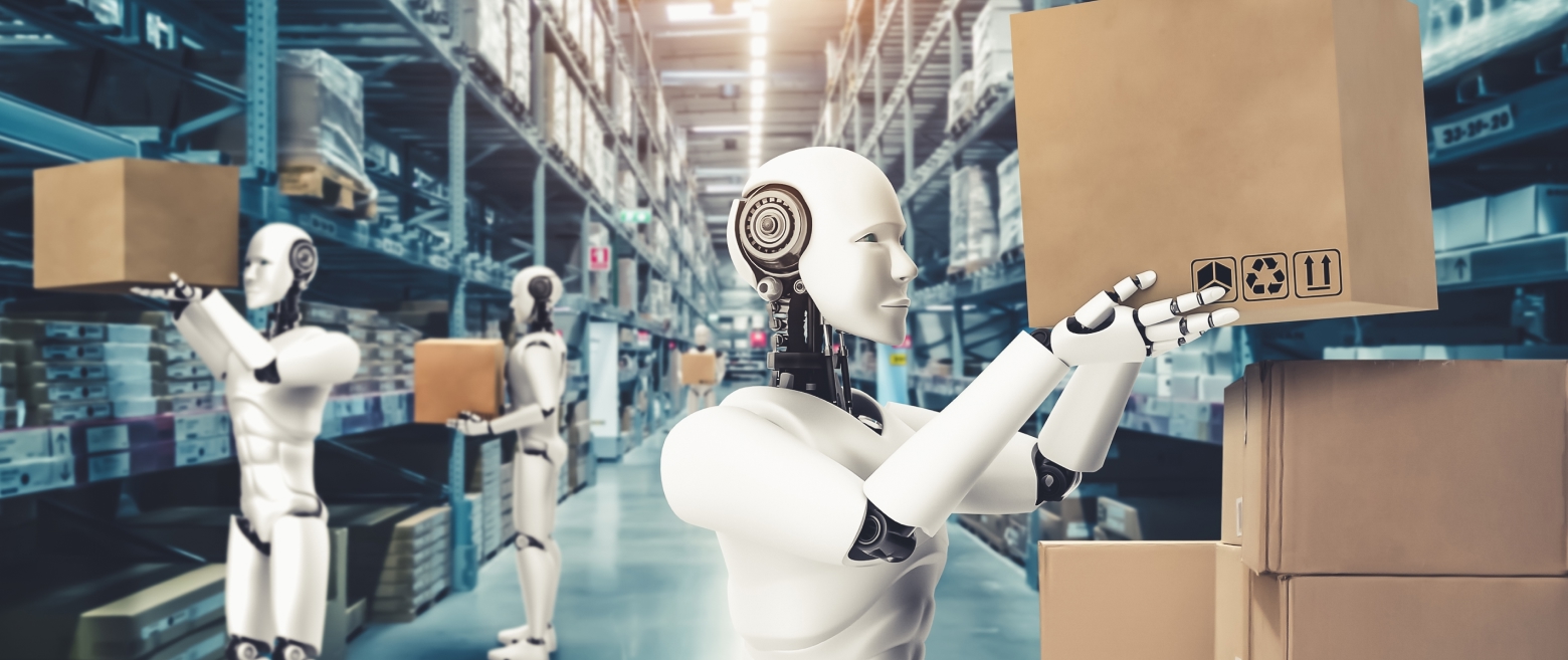 Robots moving boxes in a warehouse
