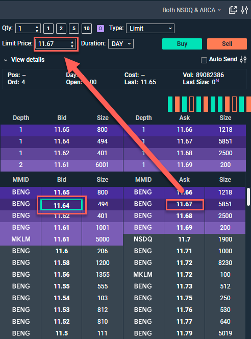 Screen grab of market depth enhancements