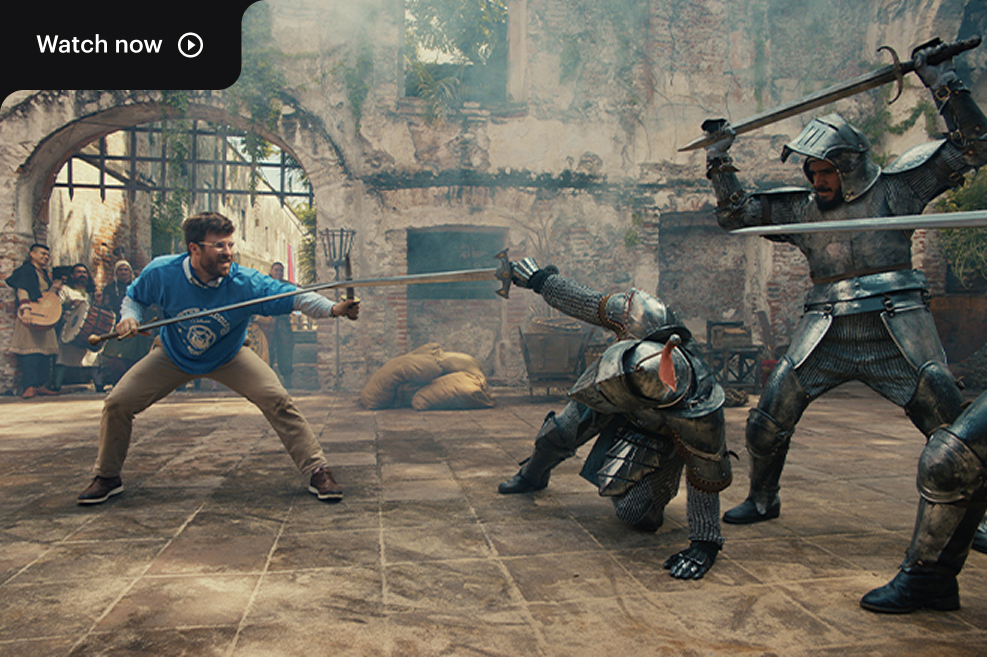 Watch the E*TRADE brand ad campaign titled 'The Duel' featuring a male teacher jousting against some knights