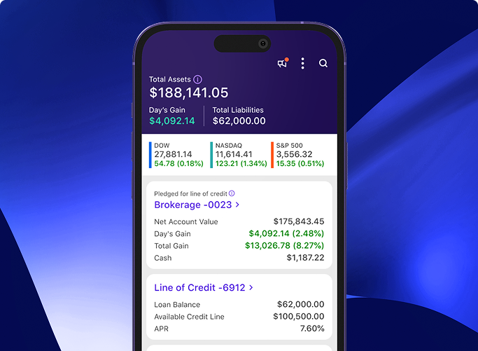 Line of Credit account shown on the E*TRADE mobile app on an iPhone device