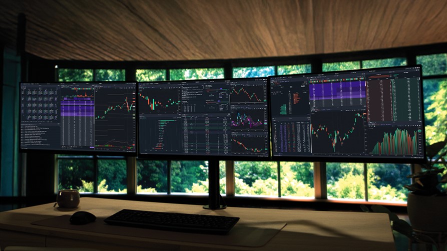 Power E*TRADE Pro, E*TRADE's desktop trading platform, shown on a monitor