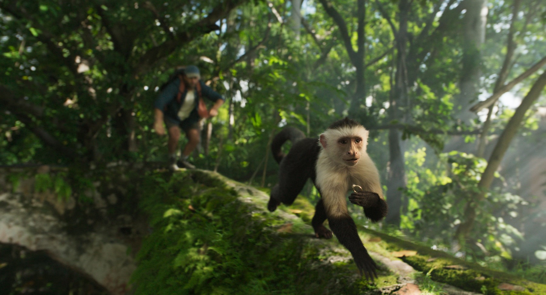 Man chasing after monkey with a ring from E*TRADE's new ad campaign