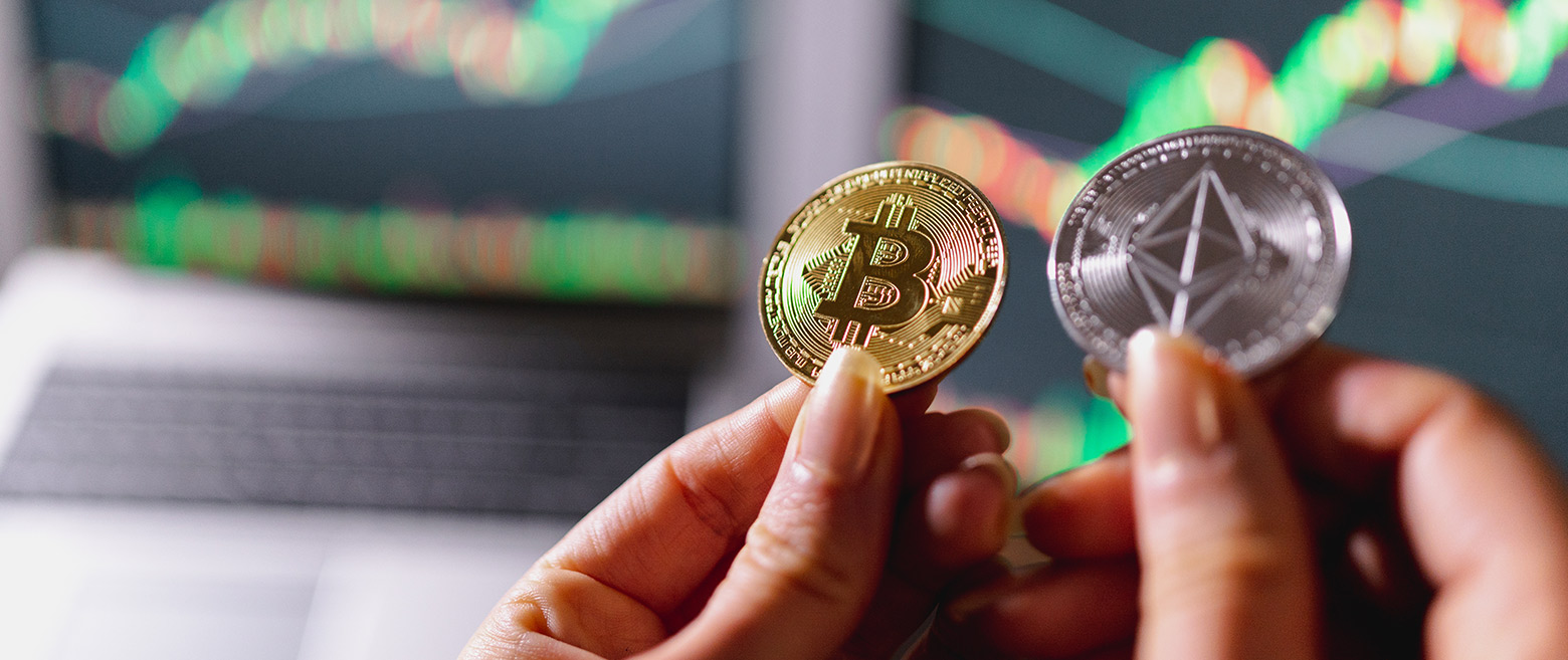 Comparison of a bitcoin and ethereum coin