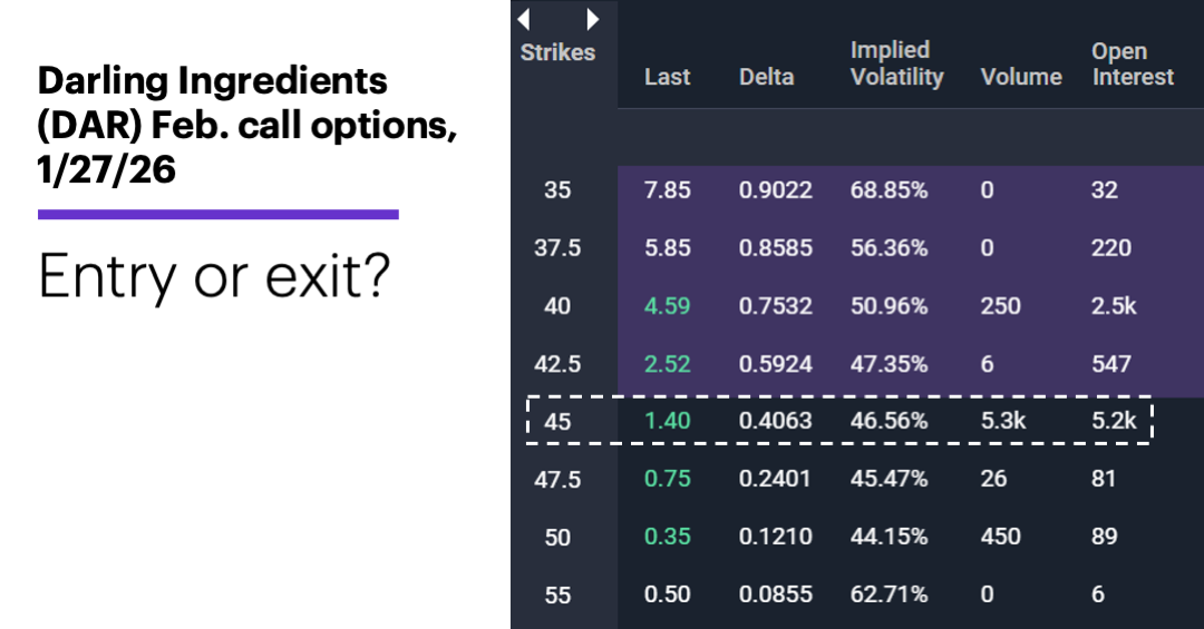 Chart 2: Darling Ingredients (DAR), 10/14/25–1/27/26. Up 44% since mid-October