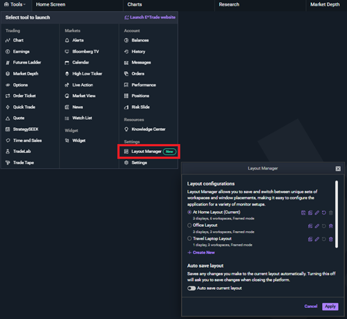 Screen grab of layout manager
