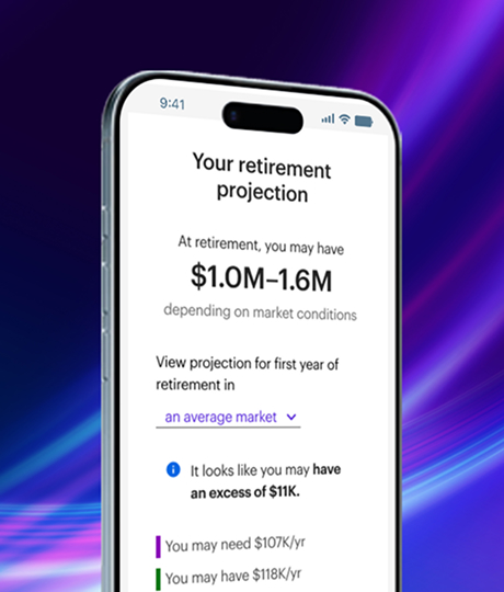 Retirement readiness calculator tool shown on the E*TRADE mobile app
