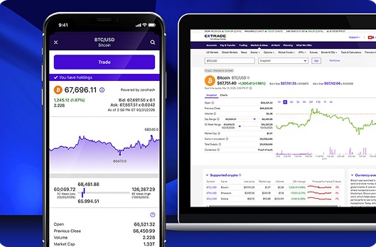 E*TRADE's trading screen on mobile and desktop