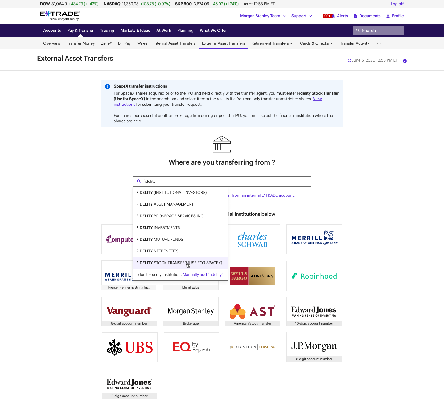 Screenshot of landing manual flow