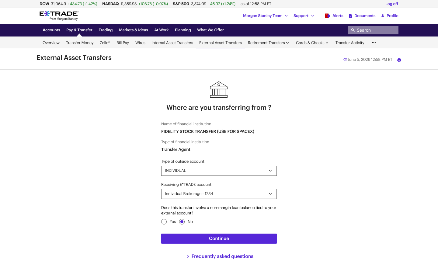 Screenshot of account selection