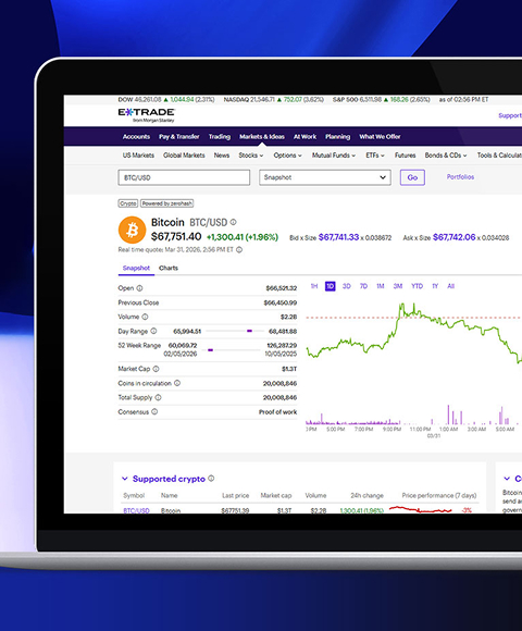 Computer showing Bitcoin stock on E*TRADE platform