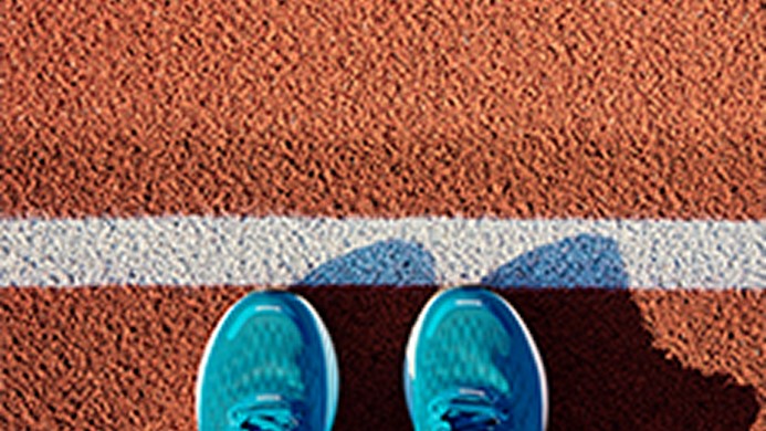 Running shoes on a track