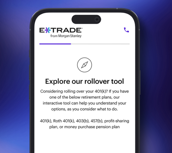 Device showing E*TRADE Rollover IRA tool