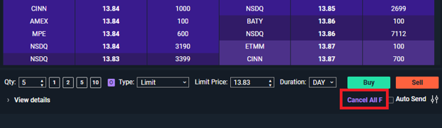 Screengrab of market depth tool