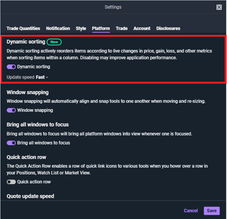 Screengrab of dynamic sorting