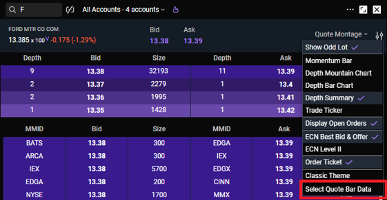 Screengrab of market depth tool