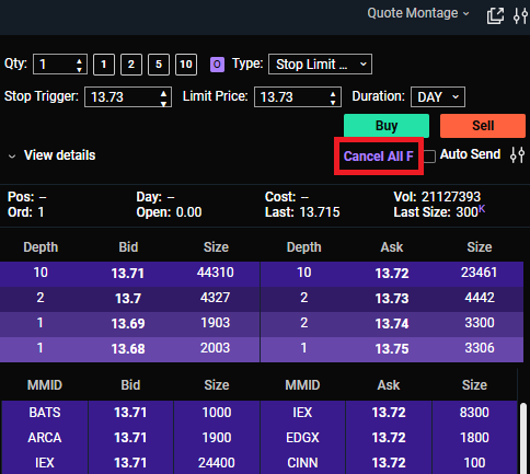Screengrab of cancel all orders