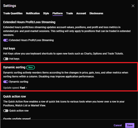 Screengrab of dynamic sorting