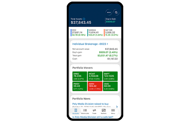 E*TRADE mobile app displayed on a phone