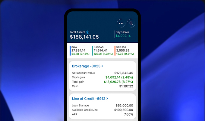 Line of Credit account shown next to a Brokerage Account on the E*TRADE mobile app