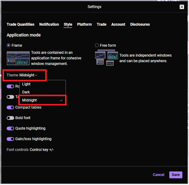 Screengrab of midnight theme